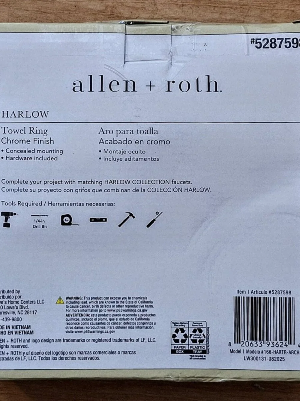 Allen + Roth Concealed Wall Mount Harlow 7” Chrome Towel Ring